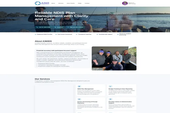 Screenshot of A360 Disability Solutions website hero section
