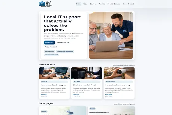 Screenshot of JMS Tech Support website hero section